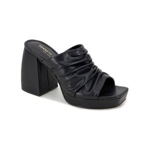 KENNETH COLE NEW YORK Womens Black Anika Open Slip On Heeled Sandal 7.5 M